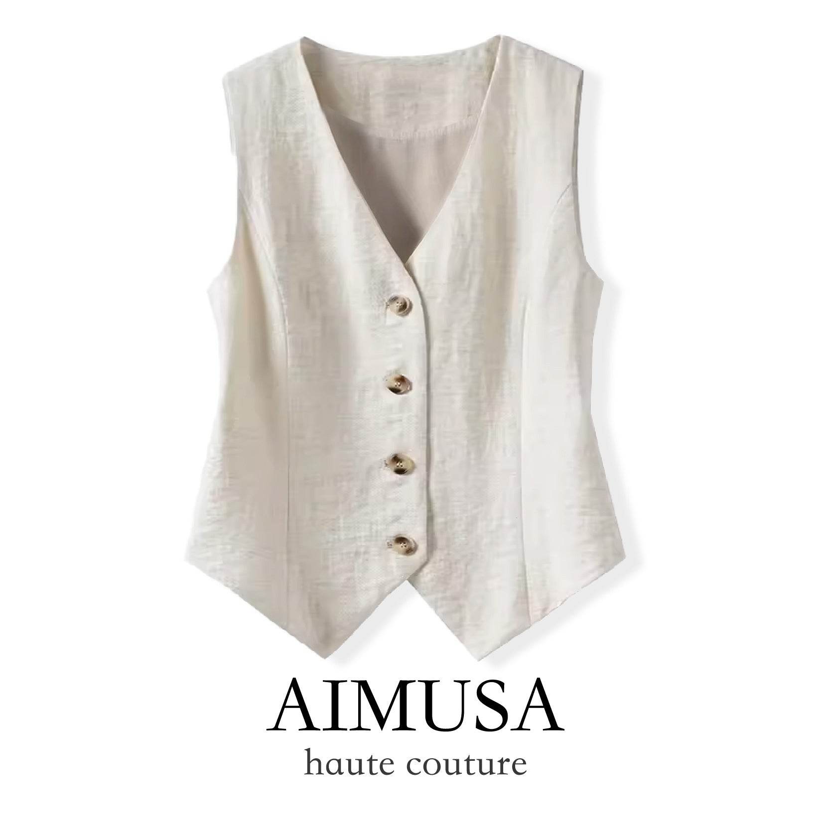 [Natural Fiber] Linen vest Vest Women's Summer 2025 Spring and Summer New arrival Elegant Sleeveless Waistcoat Vest - Price Value Store