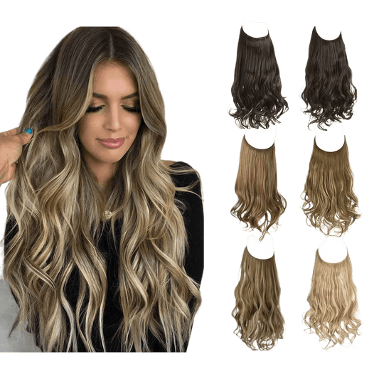 European and American wig one-piece hair quantity multiple U-shaped hair extension female fishing line wig invisible natural long curly hair - Price Value Store