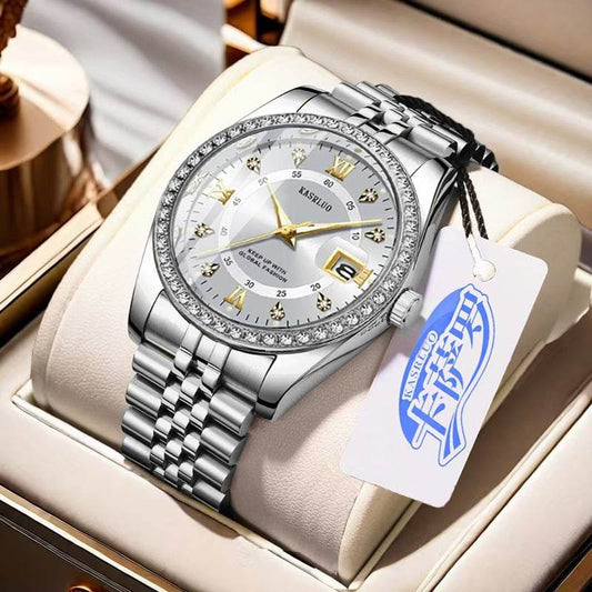 2025 New Roman Numerals Diamond Calendar Steel Band Watch Luminous Waterproof High Color Value Watch Cross-border Hot Sale - Price Value Store