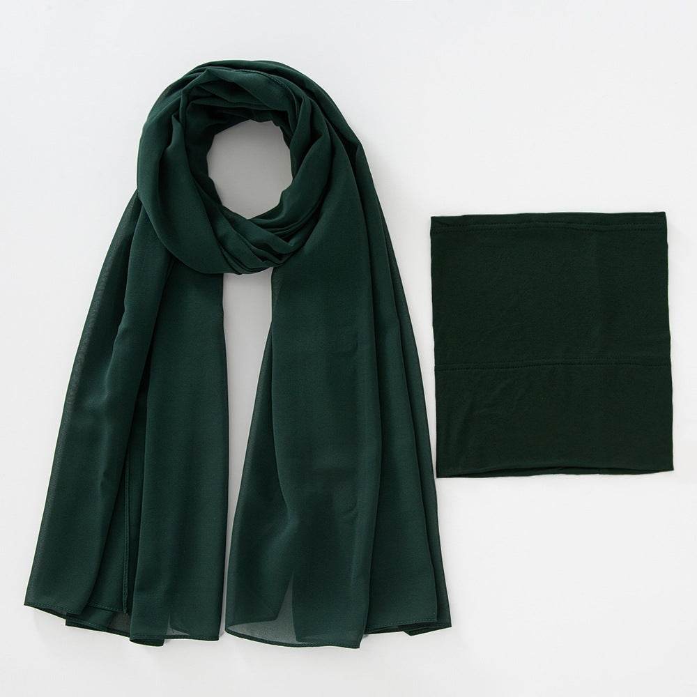 Modal Elastic Bucket Cap with Pearl Chiffon Scarf Set - Price Value Store