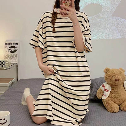 Women's Summer Cartoon Short Sleeve Pajama Dress - Loose Comfortable Home Wear - Price Value Store