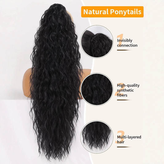 Xuchang wig grab clip ponytail corn perm long curly hair fluffy long curly hair ponytail Amazon cross-border wig - Price Value Store