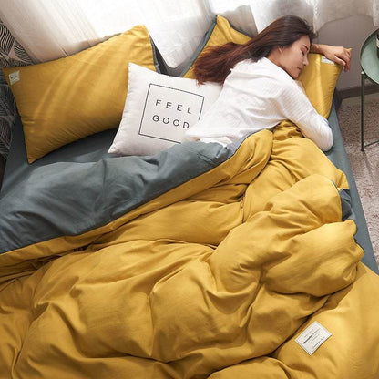 Four-piece Set Nordic Style Wash Cotton Quilt Cover Net-red Bed Sheet Student Dormitory Bedding - Price Value Store