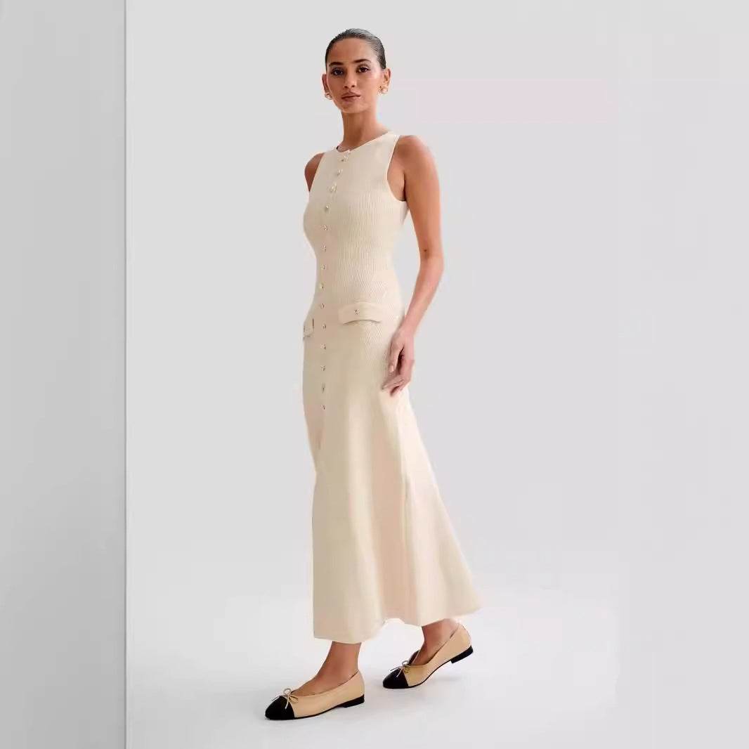 2025 Summer New Sleeveless Round Neck Slim Knitted Dress - Price Value Store