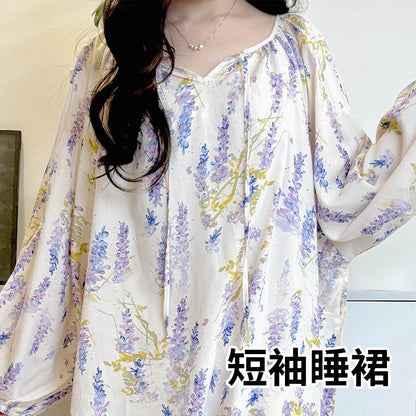 Women's Summer Cotton Silk Nightgown Dress with Belt, Korean Style - Price Value Store