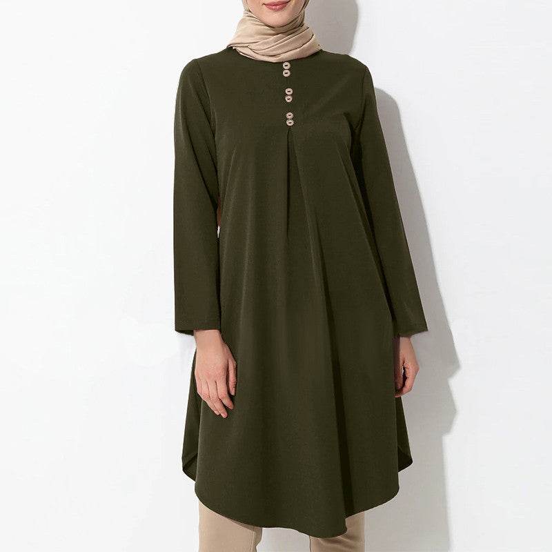 Solid-color buttoned patchwork maxi dress - Price Value Store
