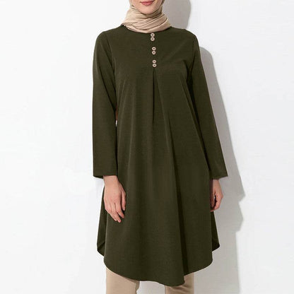 Solid-color buttoned patchwork maxi dress - Price Value Store