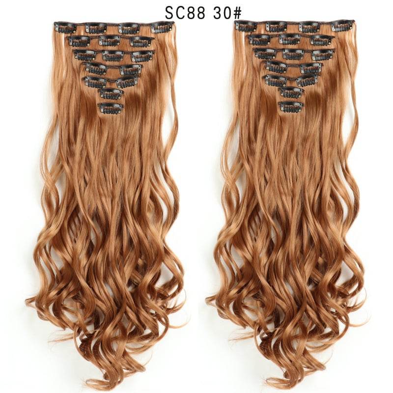 Seven Piece Wig Piece 16 Card Women Chemical Fibre High Temperature Silk Wig Long Curly Hair - Price Value Store