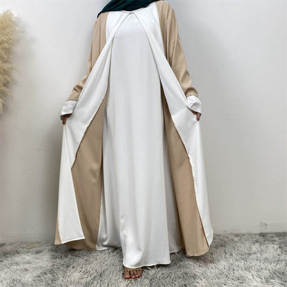 Patchwork fake two-piece cardigan dress - Price Value Store