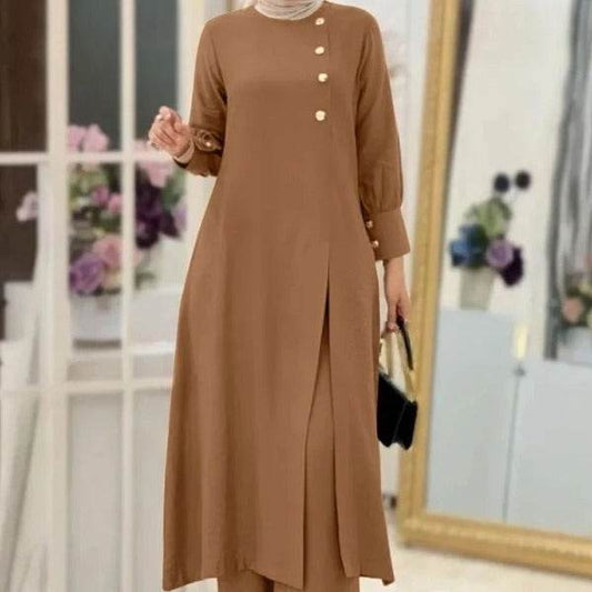 Women's Two-Piece Elegant Long Shirt Wide Leg Pants Set - Price Value Store