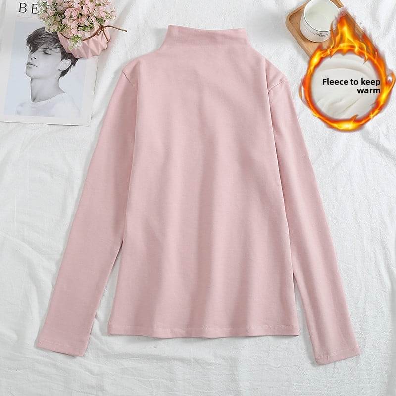 A velvet long-sleeved T-shirt as a base layer for women in solid colors - Price Value Store