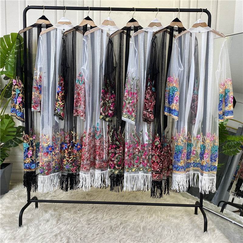 Cardigan with embroidered netting dress - Price Value Store