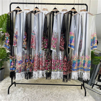 Cardigan with embroidered netting dress - Price Value Store