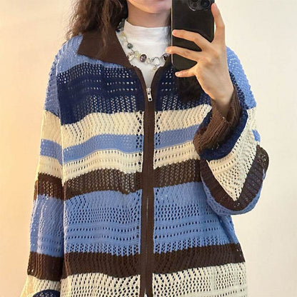 Korean Style Loose Knitted Cardigan with Cut Out Design - Price Value Store
