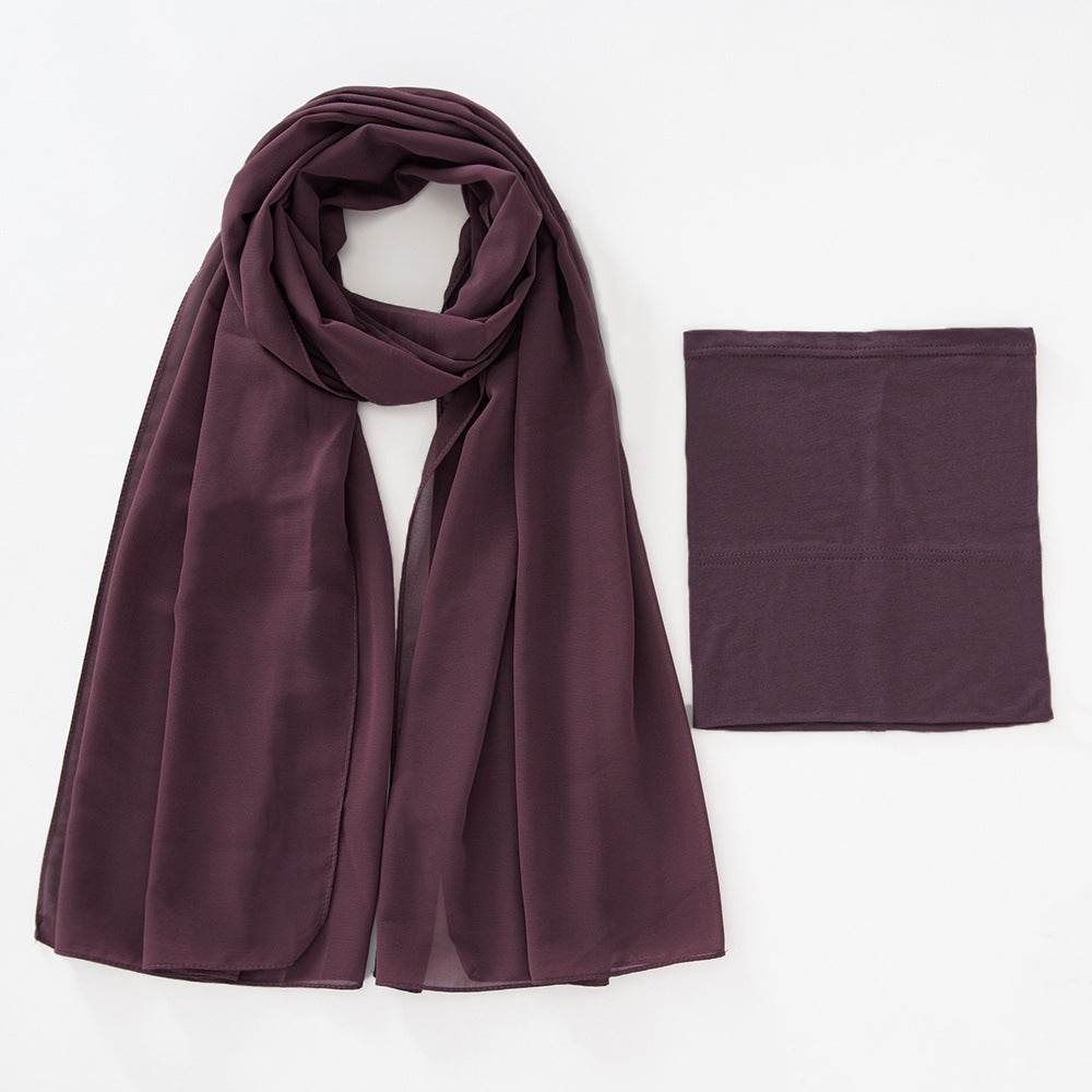 Modal Elastic Bucket Cap with Pearl Chiffon Scarf Set - Price Value Store