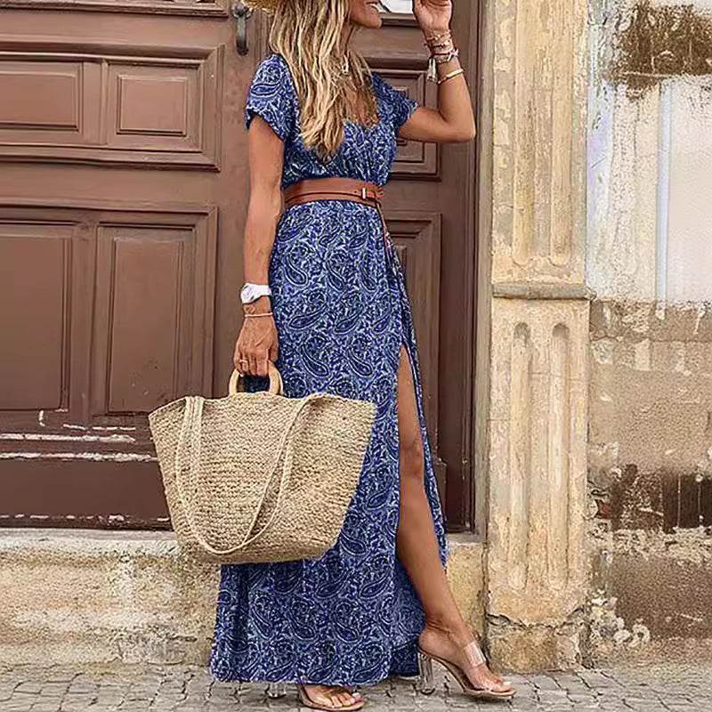 Bohemian Floral Print V-Neck Long Dress - Price Value Store
