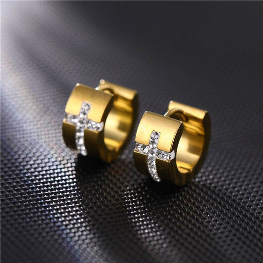 Titanium steel engraved cross stud earrings - Price Value Store