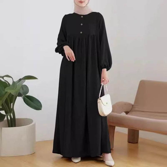 Puff sleeve solid-color dress - Price Value Store
