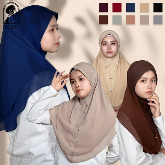 Double-layer chiffon long silk scarf headscarf - Price Value Store