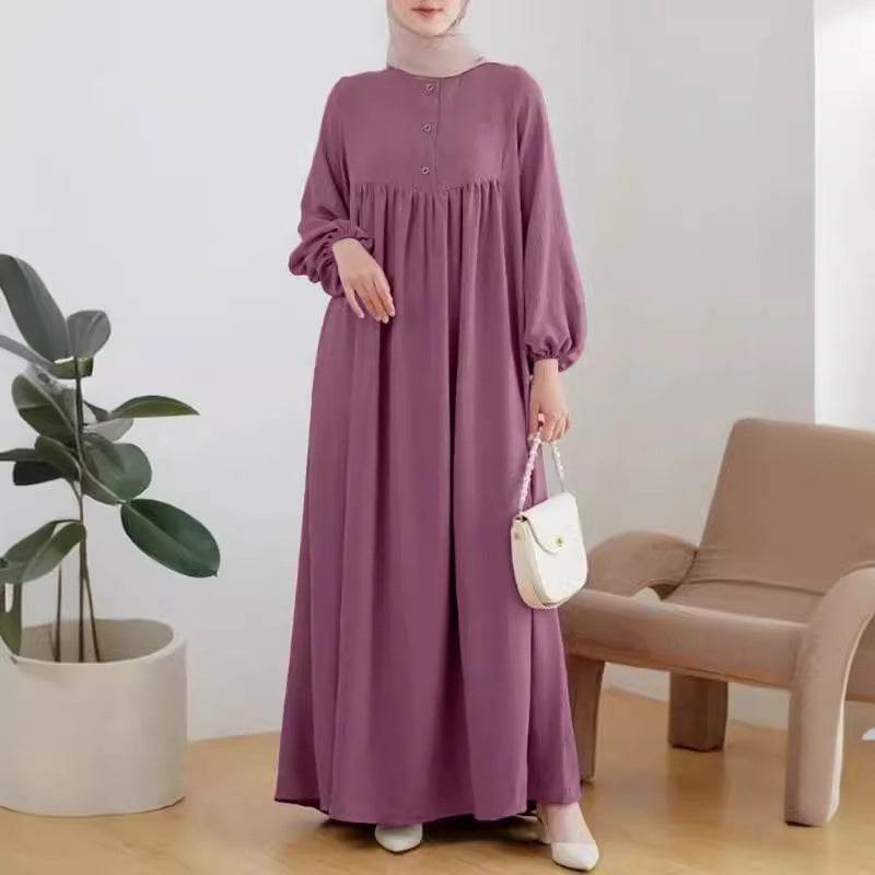 Puff sleeve solid-color dress - Price Value Store