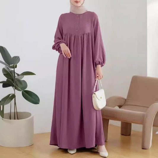 Puff sleeve solid-color dress - Price Value Store