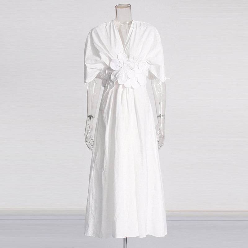 French Style Elegant Waisted Dress V-neck Stitching Flower Backless Slim-fit dress Women's Summer - Price Value Store
