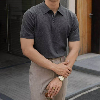 Fashion Casual Lapel Pure Color Polo Shirt Casual Knitted Short-Sleeved Men's Summer New Breathable Trendy Men's T-Shirt - Price Value Store