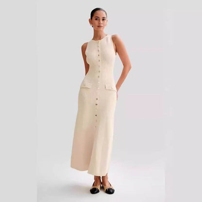 2025 Summer New Sleeveless Round Neck Slim Knitted Dress - Price Value Store