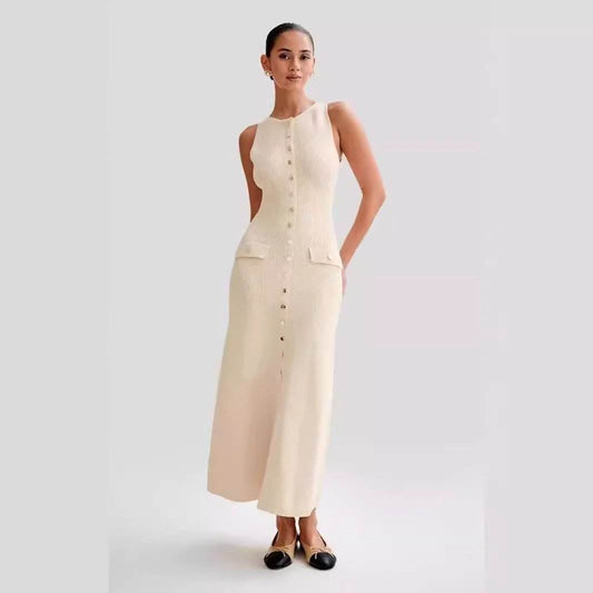 2025 Summer New Sleeveless Round Neck Slim Knitted Dress - Price Value Store