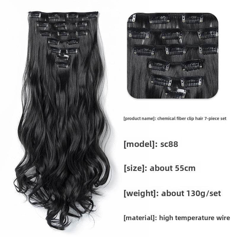 Seven Piece Wig Piece 16 Card Women Chemical Fibre High Temperature Silk Wig Long Curly Hair - Price Value Store