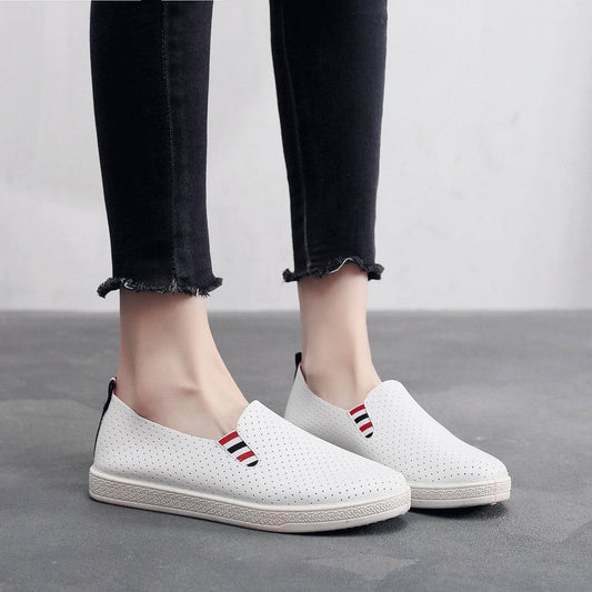 Old Beijing Cloth Shoes Women's Hollow Breathable Single-layer Shoes Flat Bottom All-match Cyber Popular White Shoes Soft Bottom - Price Value Store