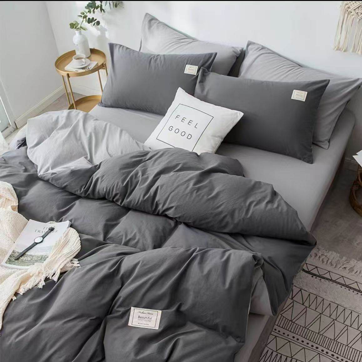 Four-piece Set Nordic Style Wash Cotton Quilt Cover Net-red Bed Sheet Student Dormitory Bedding - Price Value Store