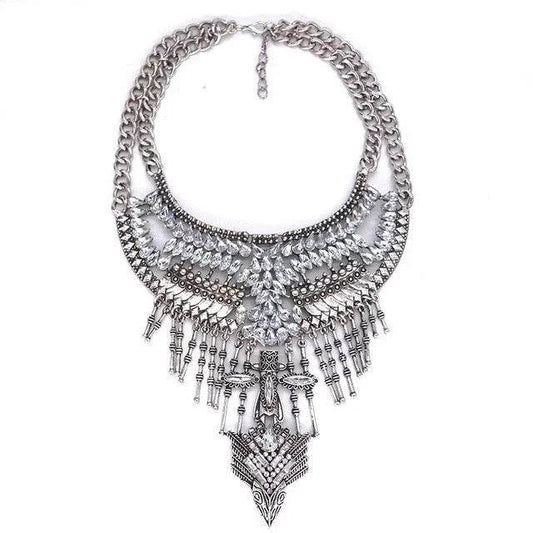 Inlaid antique silver clavicle stick with tasseled necklace - Price Value Store