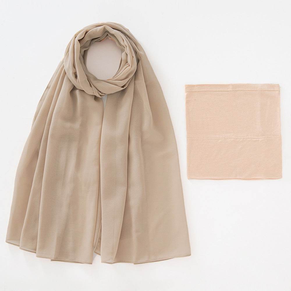Modal Elastic Bucket Cap with Pearl Chiffon Scarf Set - Price Value Store