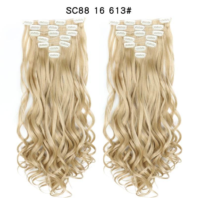 Seven Piece Wig Piece 16 Card Women Chemical Fibre High Temperature Silk Wig Long Curly Hair - Price Value Store