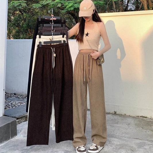 Corduroy double-belted straight-leg pants - Price Value Store