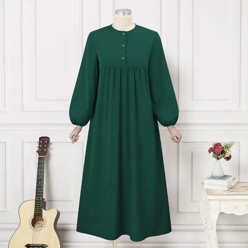 Puff sleeve solid-color dress - Price Value Store