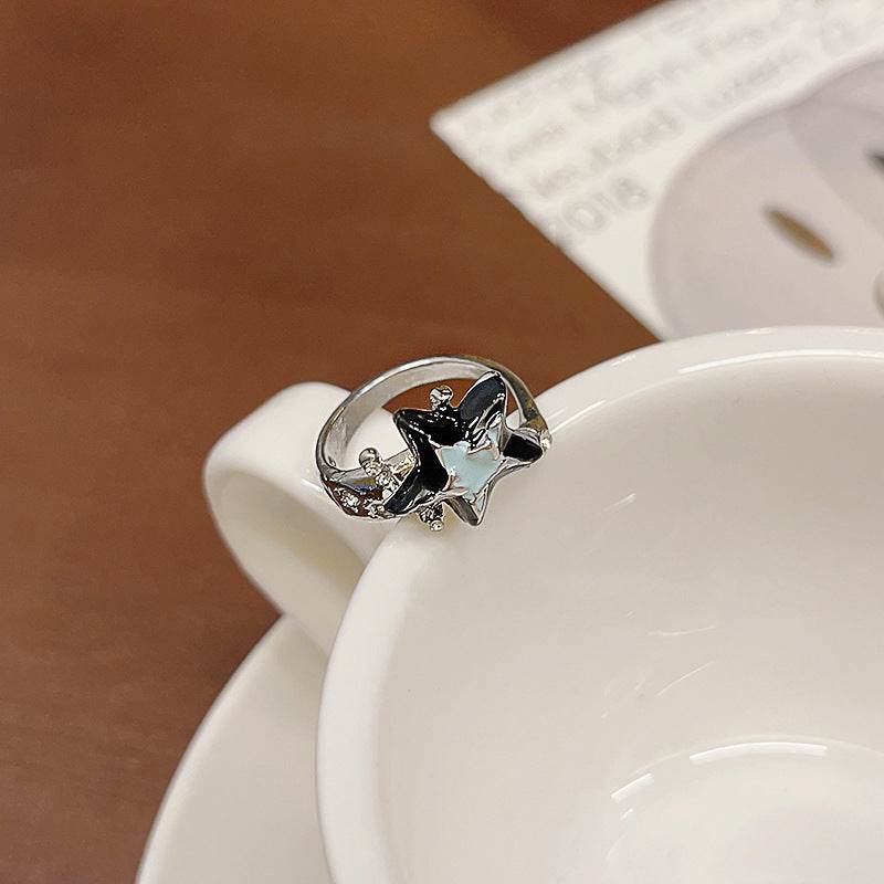 Blue Star Ring Women Premium Feeling Cat's Eye Stone Index Ring - Price Value Store