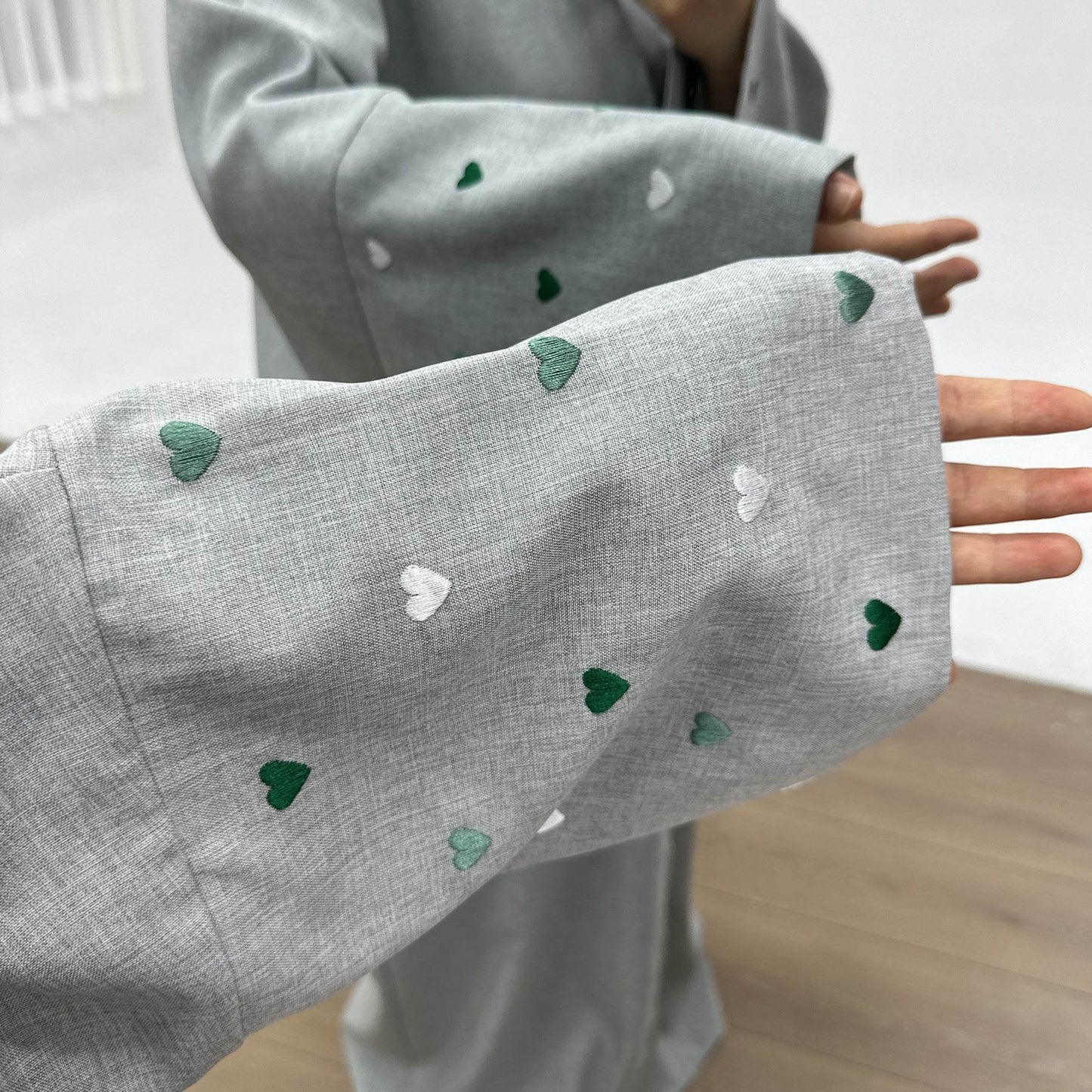 Elegant Embroidered Cardigan Robe with Heart Design - Price Value Store