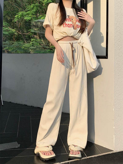 Corduroy double-belted straight-leg pants - Price Value Store