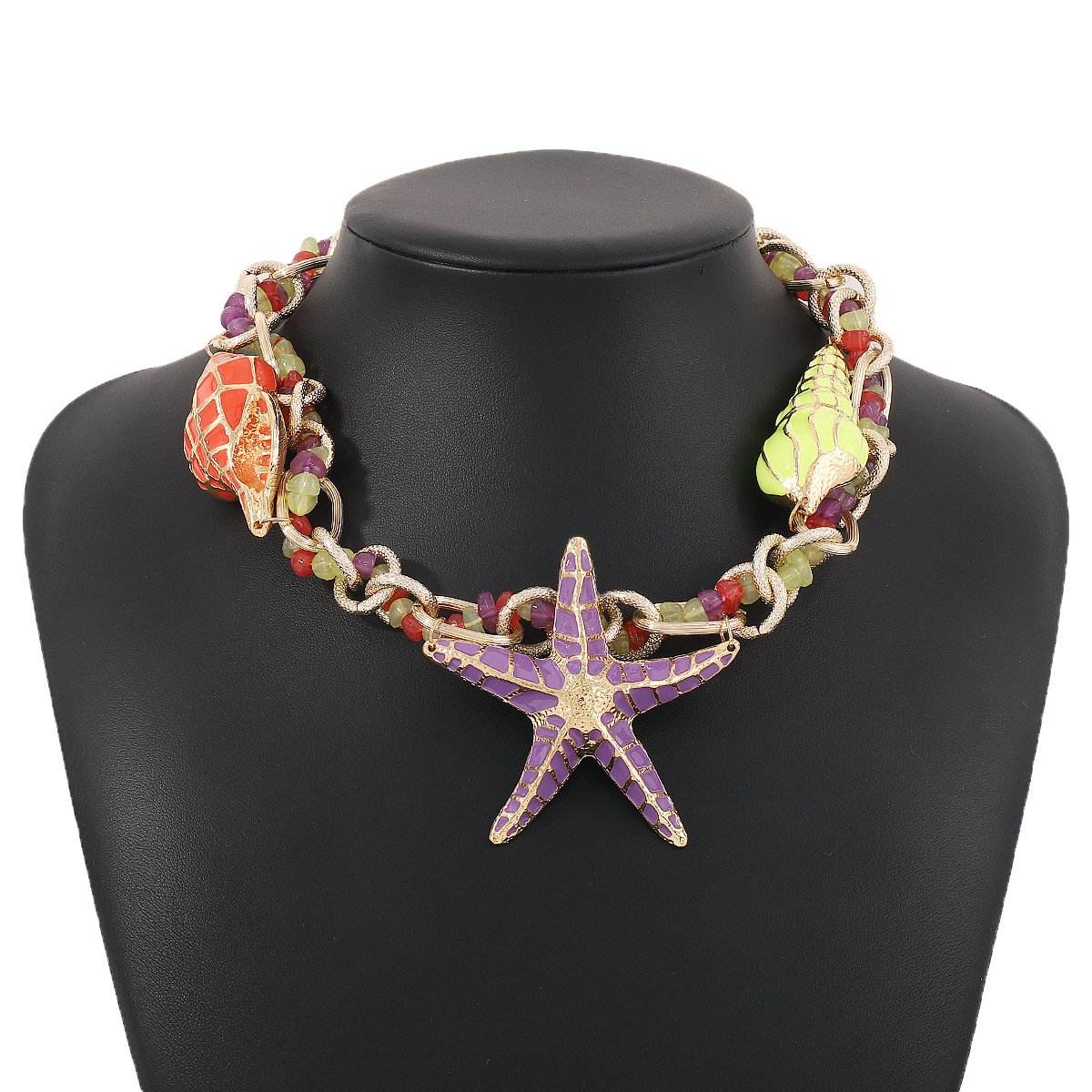 Personalized conch and starfish pendant necklace earrings - Price Value Store