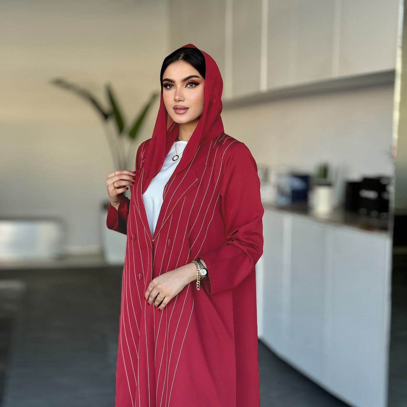 Contrasting color stripe robe - Price Value Store