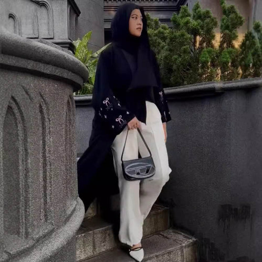 Embroidered and diamond-encrusted long robe - Price Value Store
