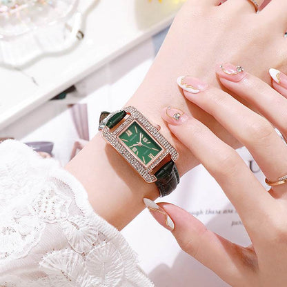 Elegant Diamond Green Dial Women's Watch with Quartz Movement - Price Value Store