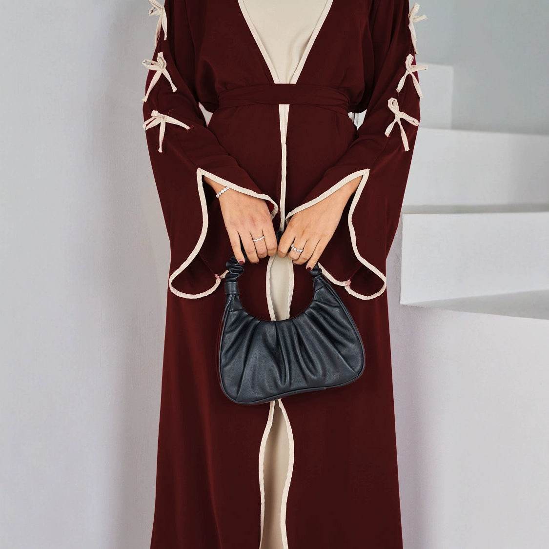 Elegant Muslim Long Robe with Bow Belt - Price Value Store