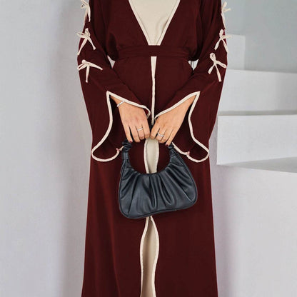 Elegant Muslim Long Robe with Bow Belt - Price Value Store