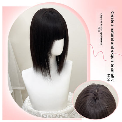 A female head cover with straight hair on top