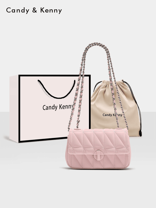 Pink checkered chain crossbody bag - Price Value Store