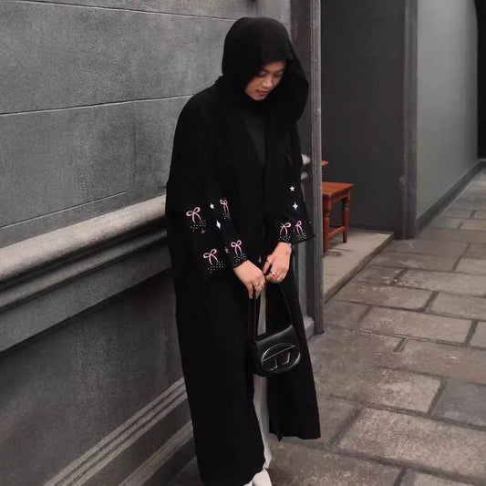 Embroidered and diamond-encrusted long robe - Price Value Store